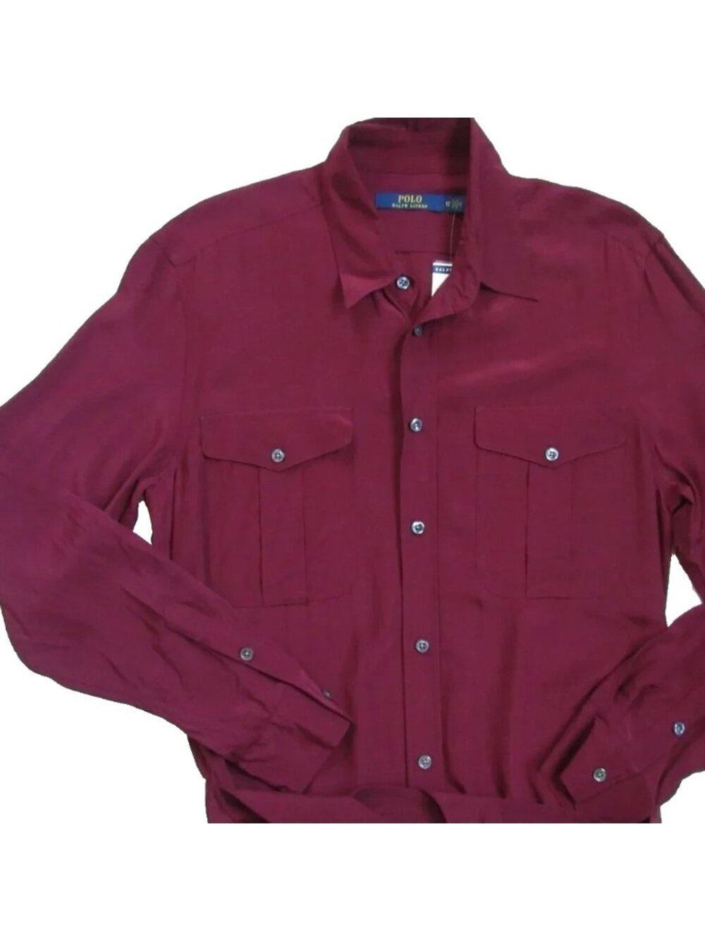 NWT Polo Ralph Lauren Crepe Midi in Red Oxblood Belted Utility Shirt Dress 12 - Picture 4 of 6